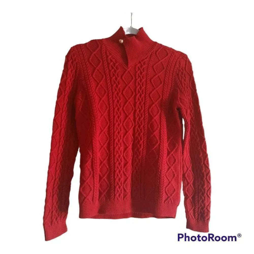 VTG LAUREN RALPH LAUREN Cotton Shawl Neck Fisherman Sweater Jumper 